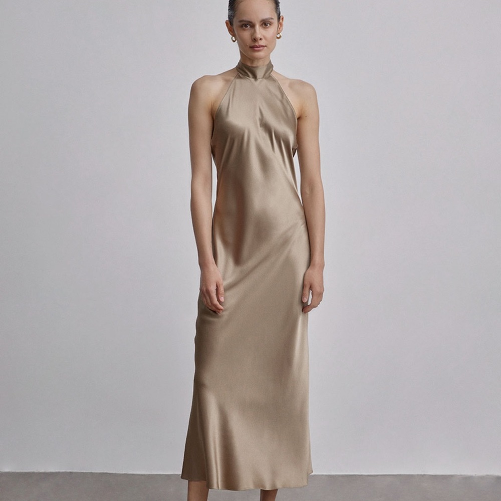 Silk Maison French Bow Halterneck Silk Maxi Dress Small